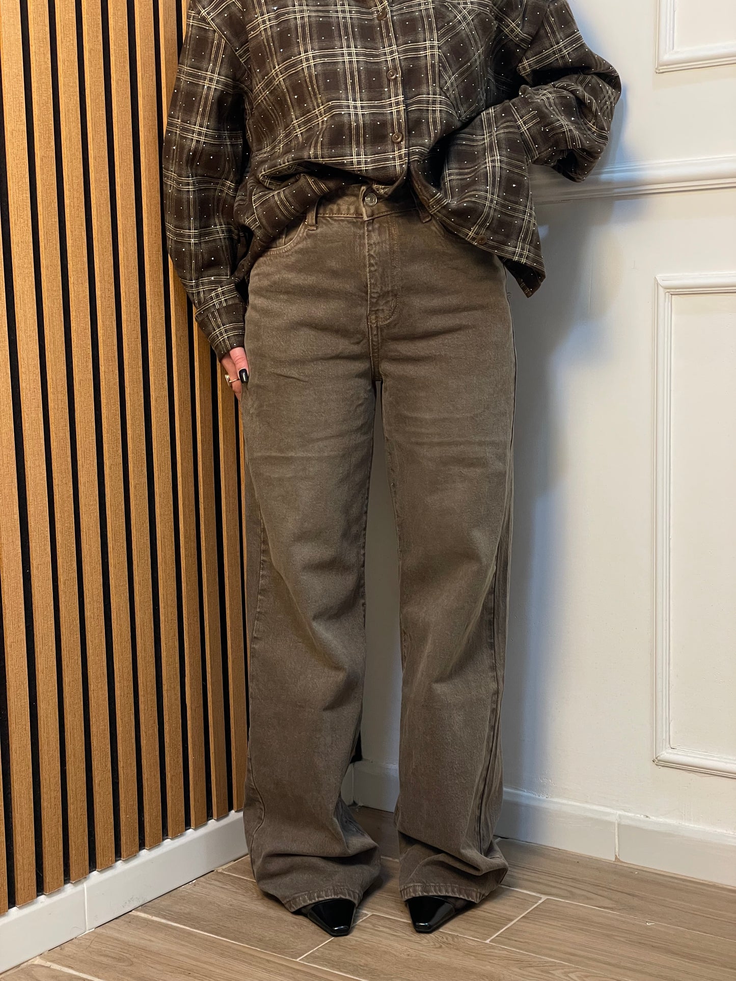 Jeans wide leg marrone