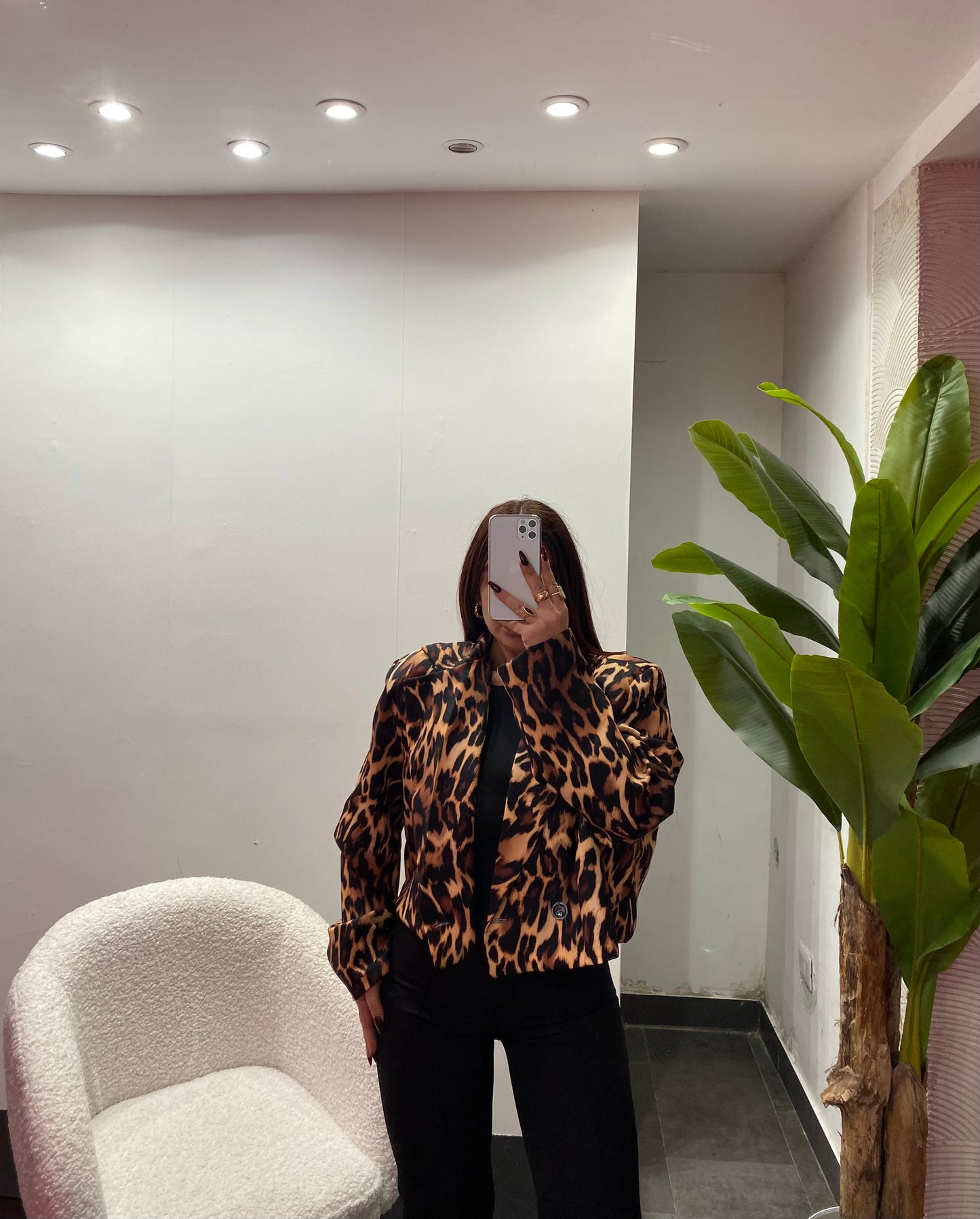 Giacca crop animalier