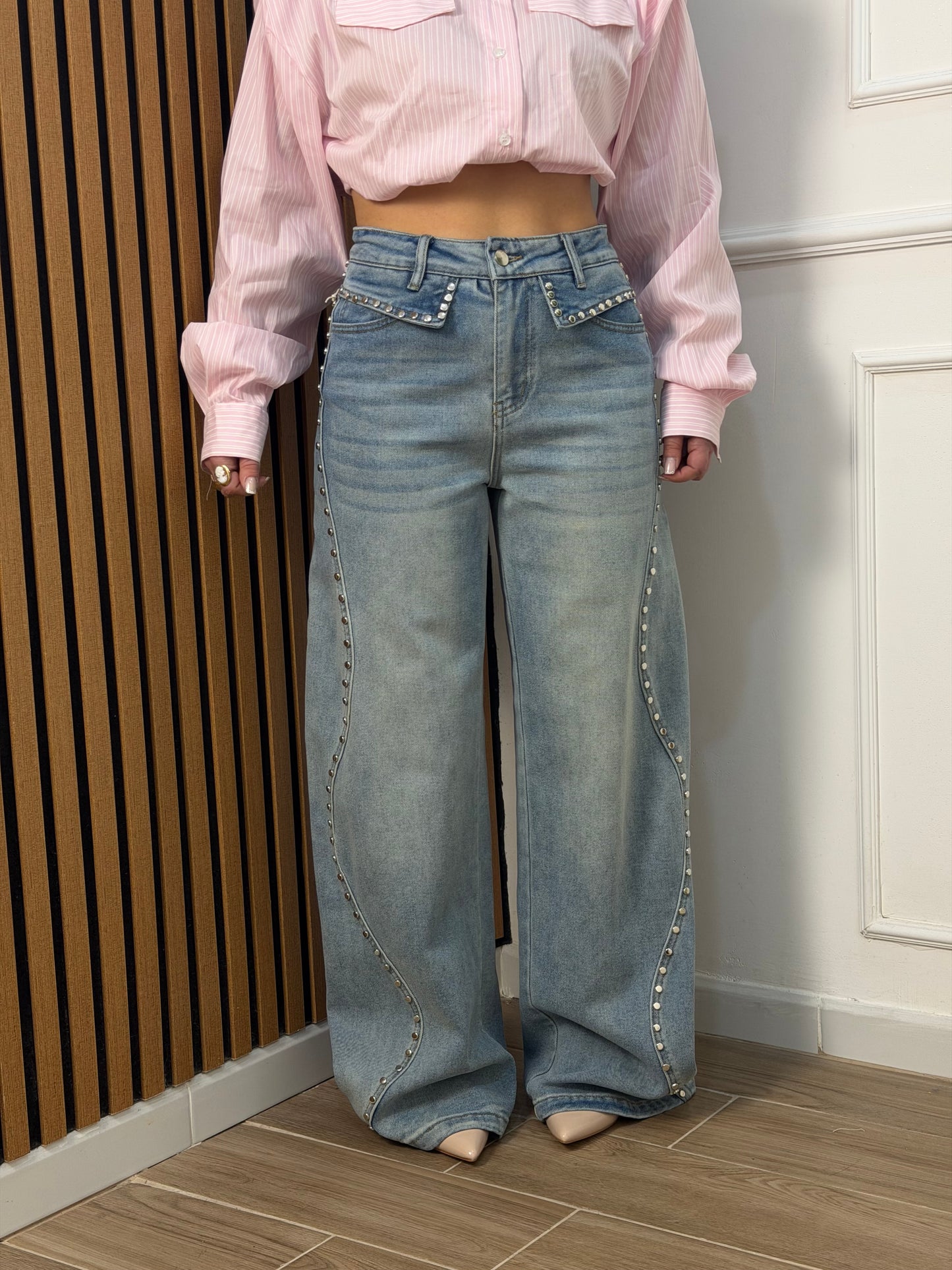 Jeans palazzo borchie onda