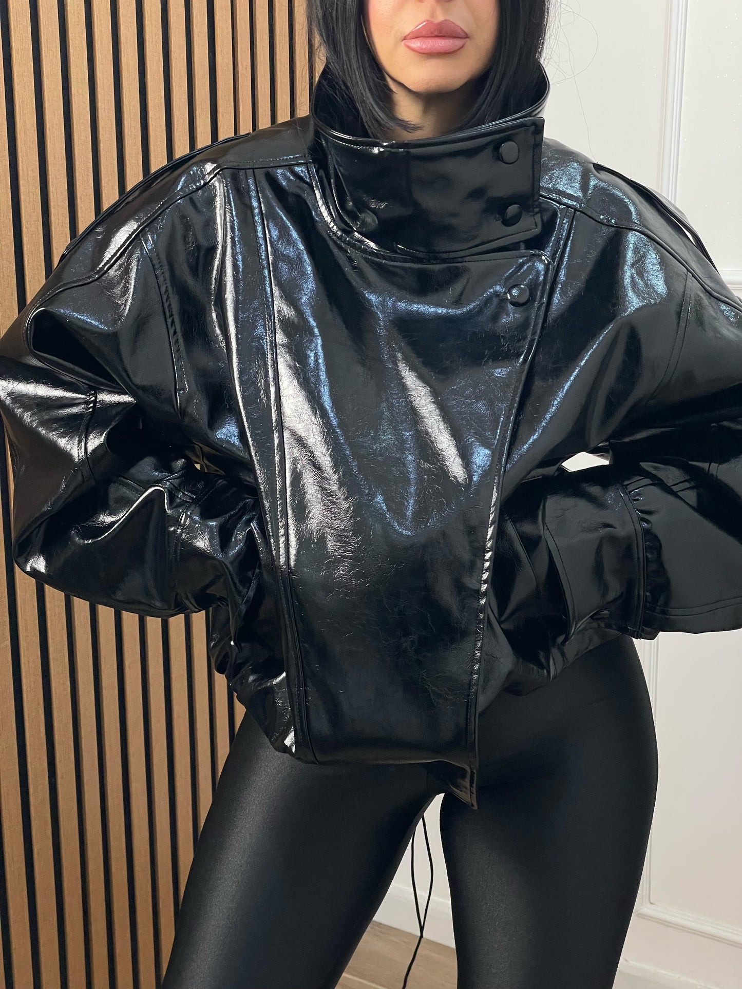 Bomber ecopelle collo alto