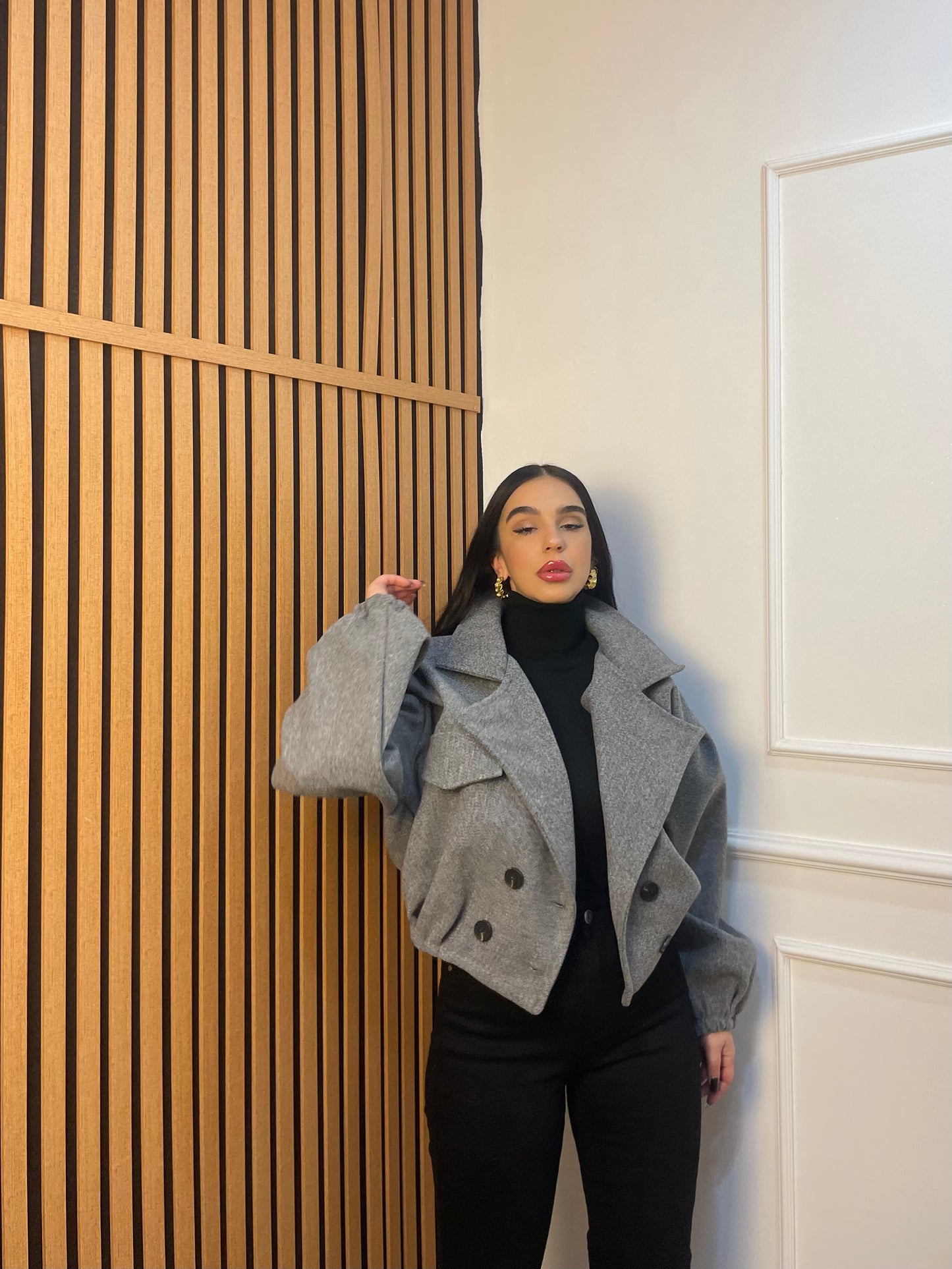 Bomber crop panno doppiopetto