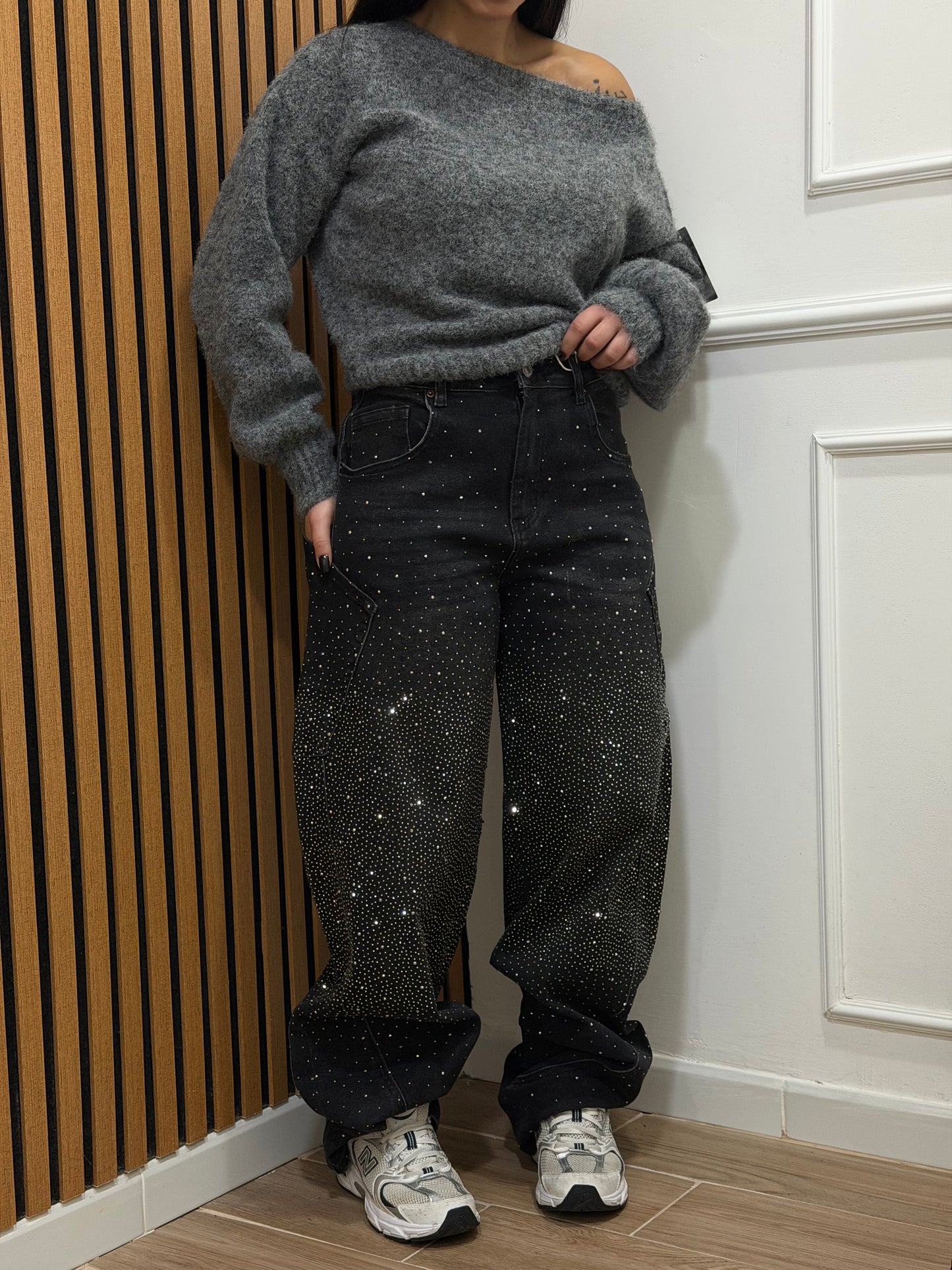 Jeans balloon grigio Swarovski