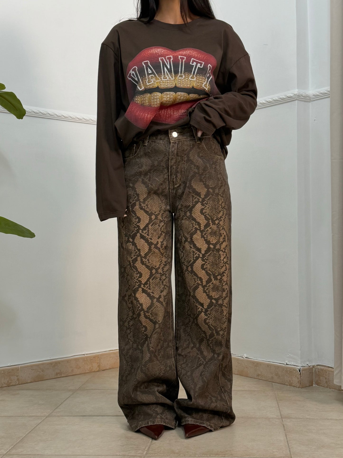 Jeans palazzo pitone