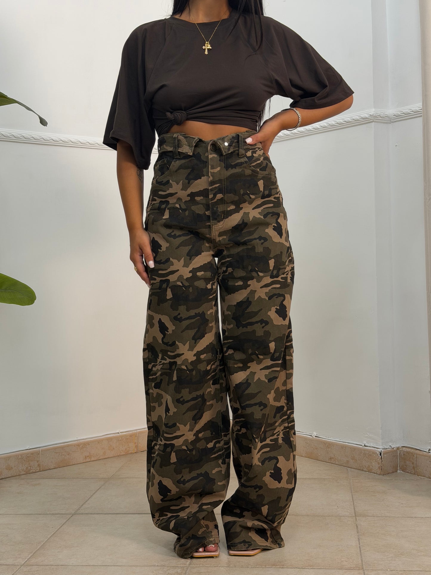Jeans risvolto mimetico