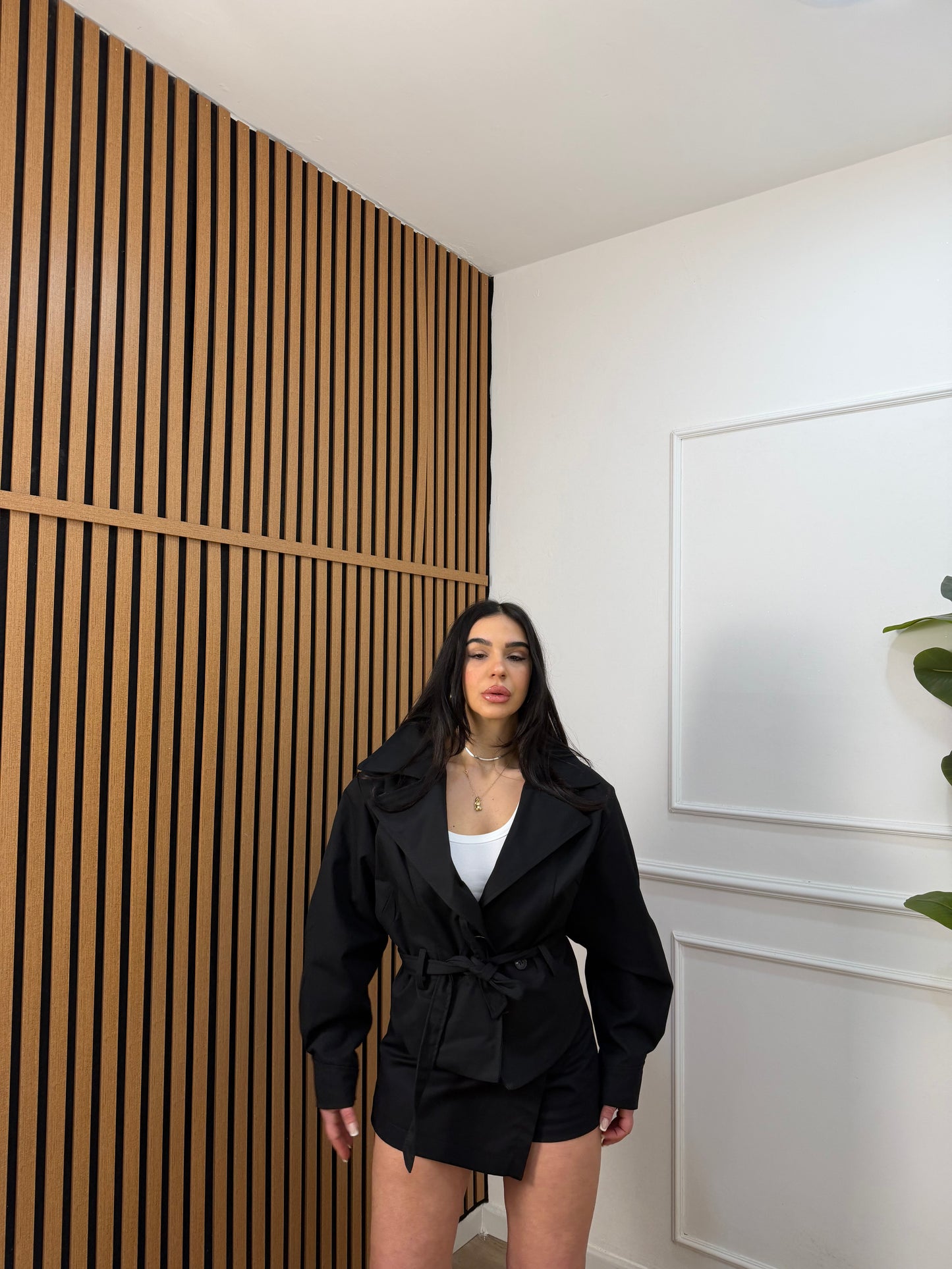 Trench crop doppio petto nero