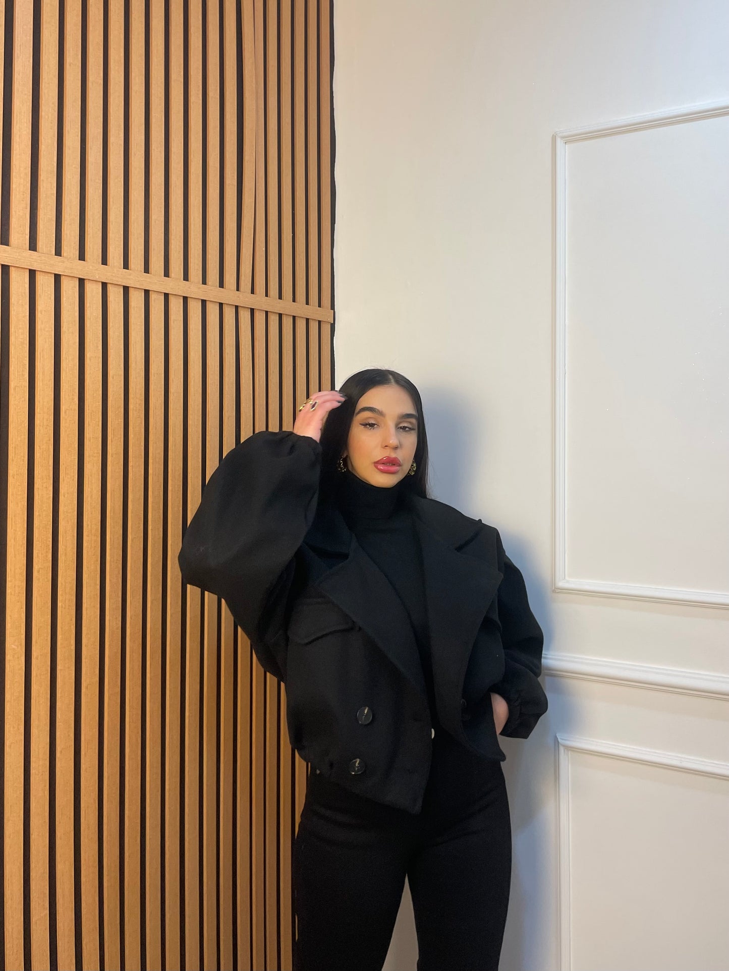 Bomber crop panno doppiopetto