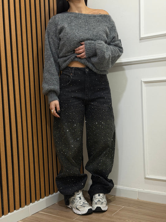 Jeans balloon grigio Swarovski