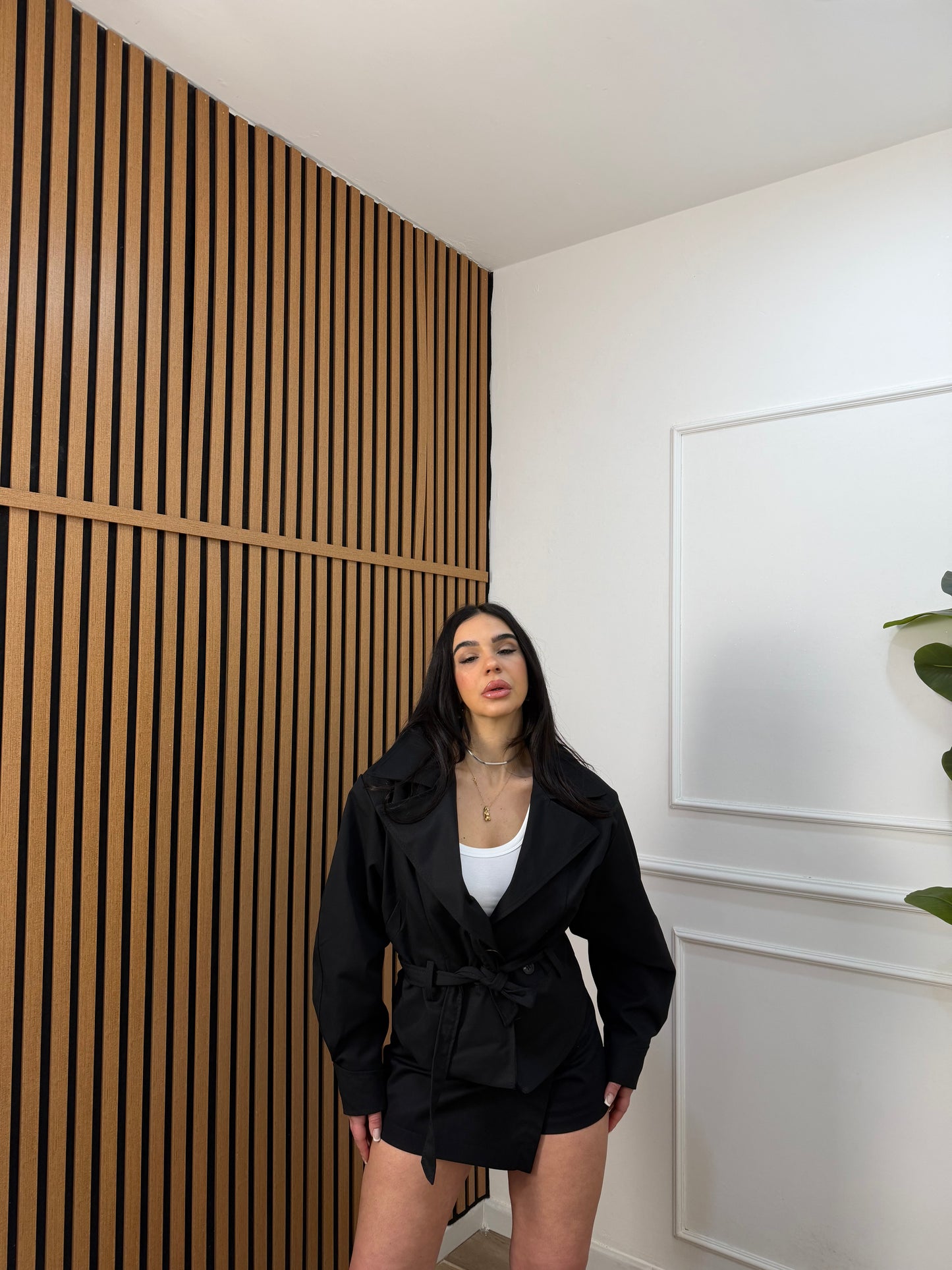 Trench crop doppio petto nero
