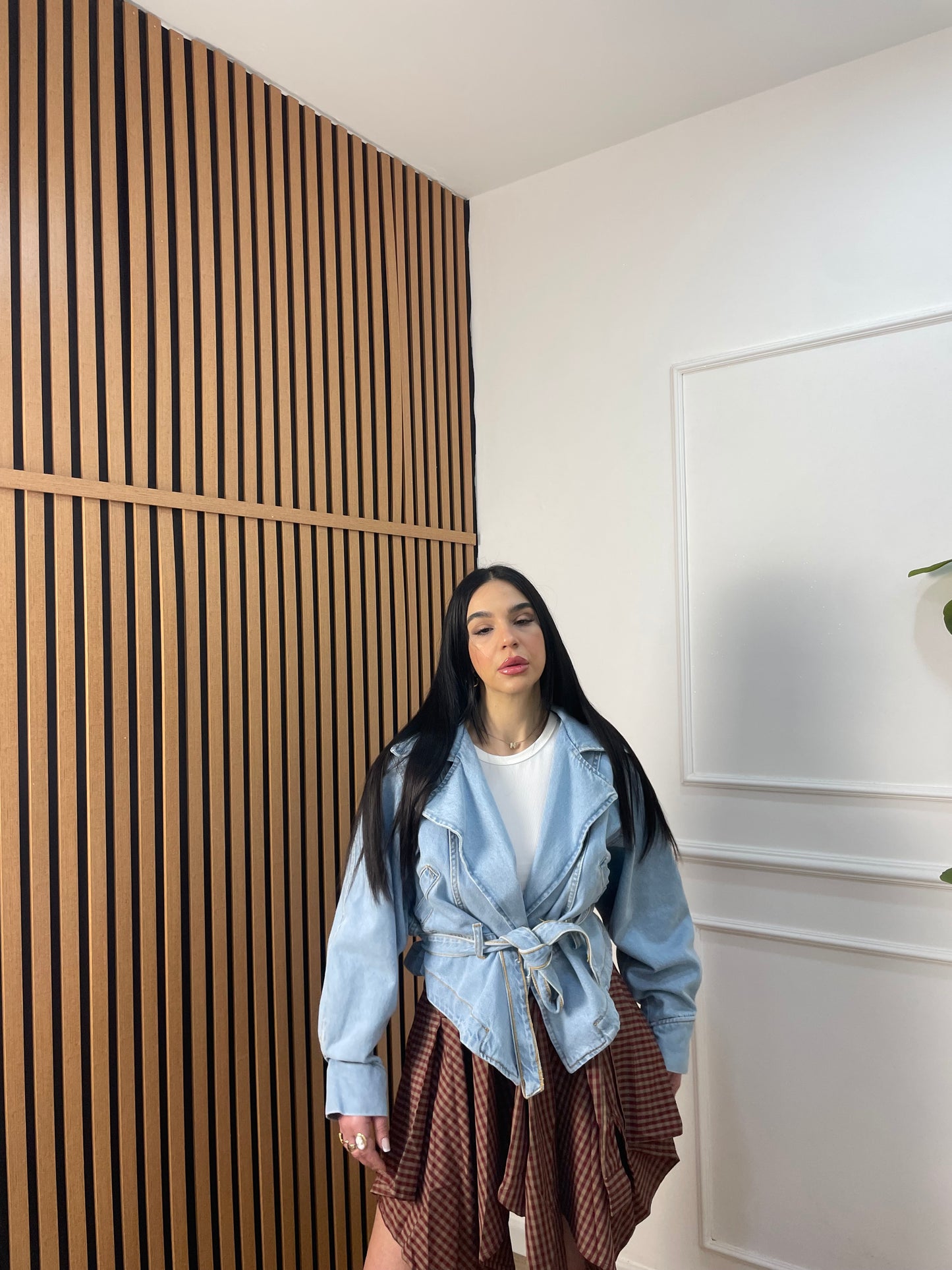 Trench denim crop