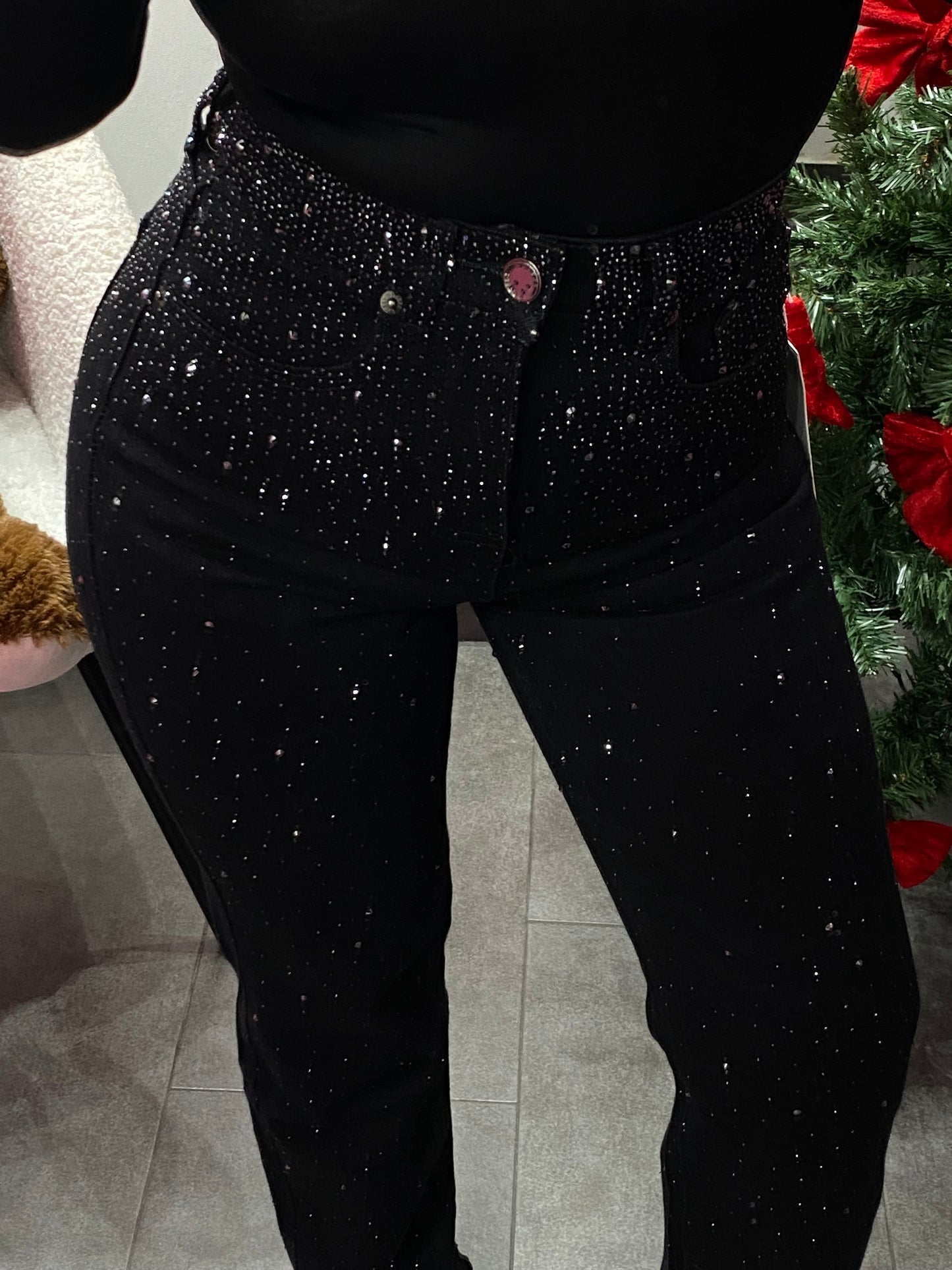 Jeans black Swarovski cascata