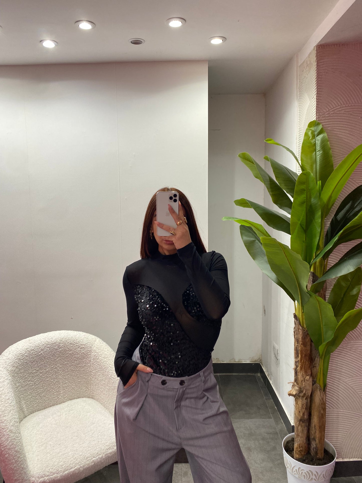 Body velato trasparente ciniglia e Swarovski