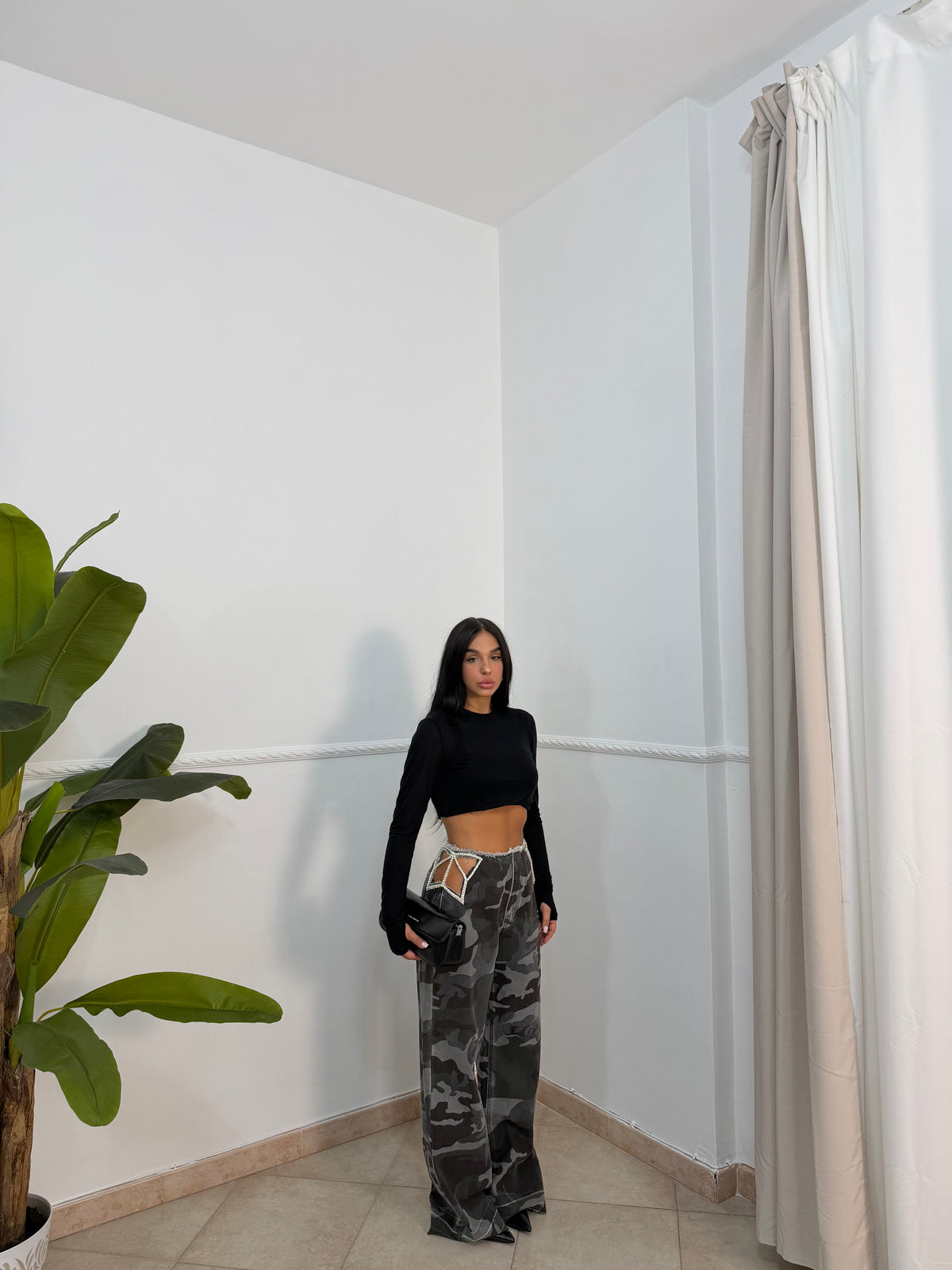 Jeans stella Swarovski mimetico