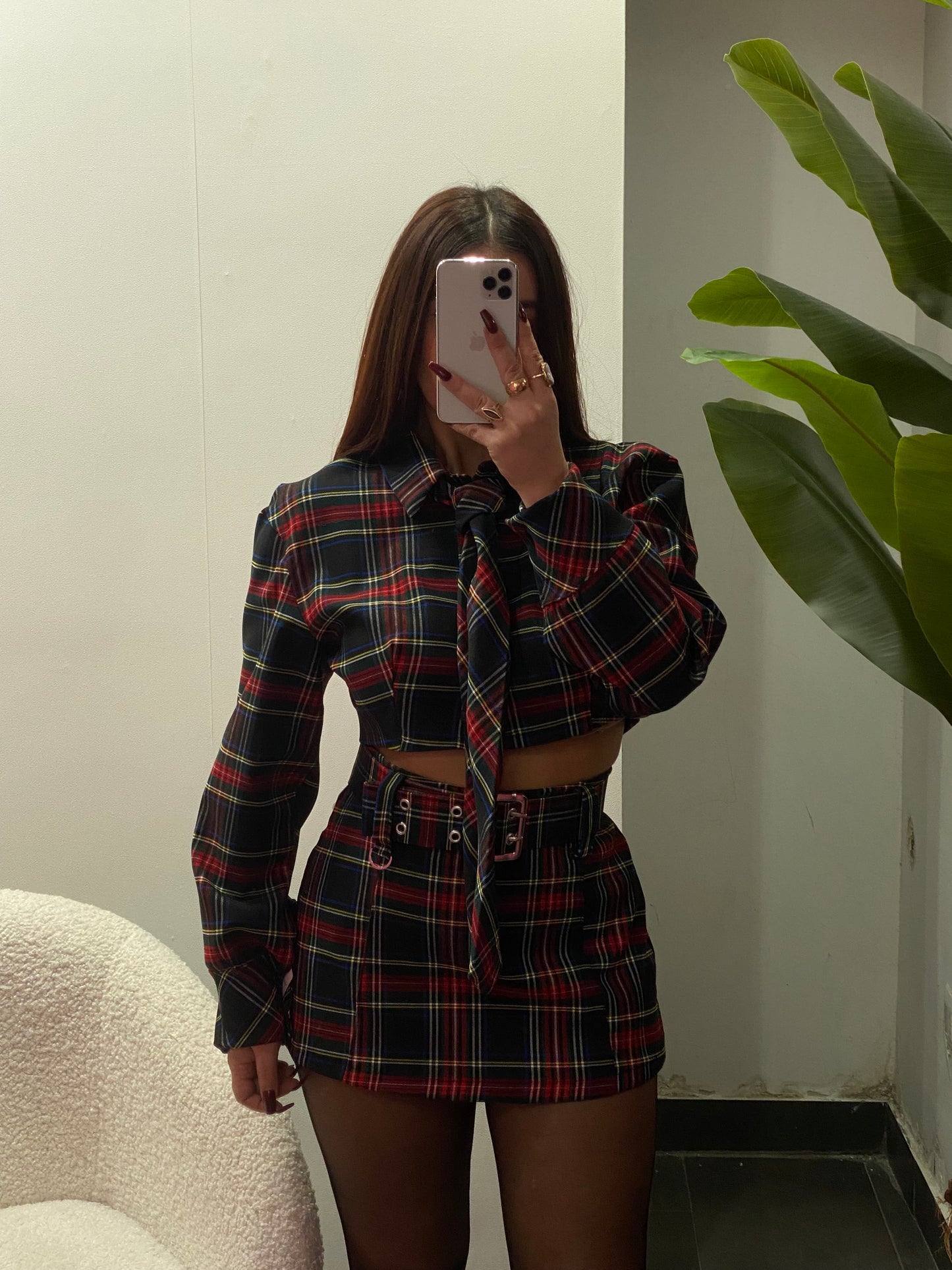 Camicia crop tartan