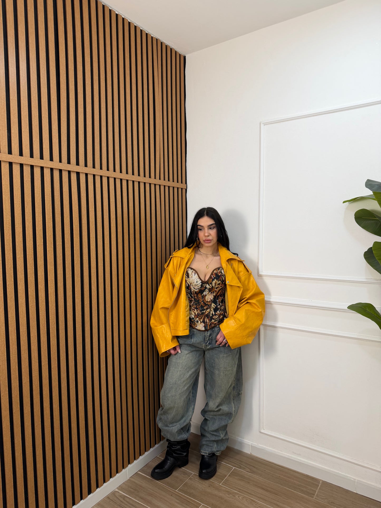 Chiodo ecopelle oversize senape
