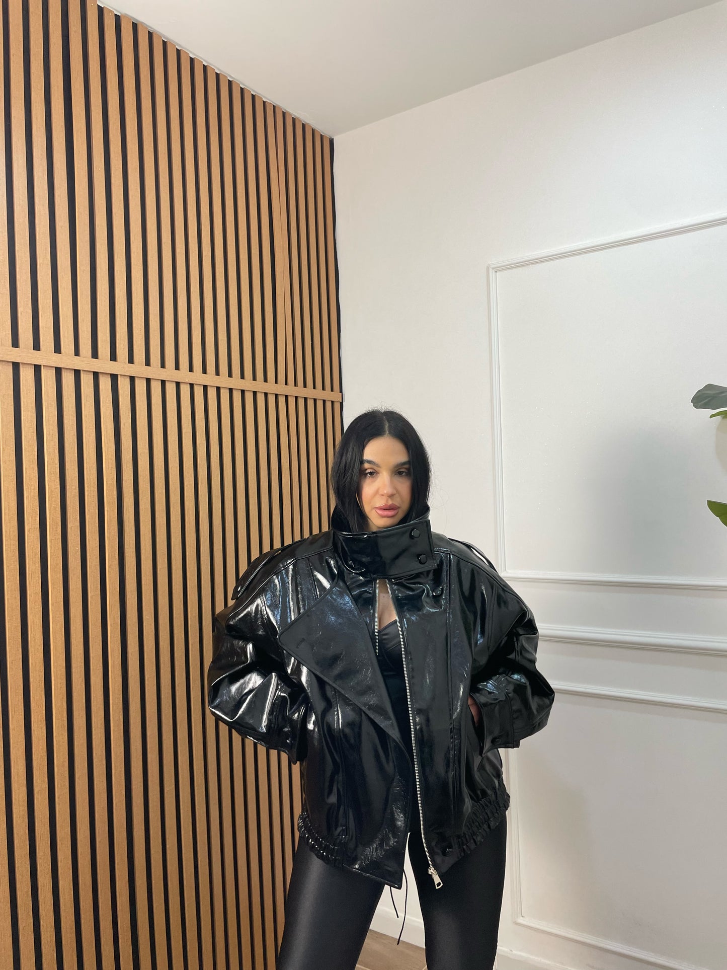 Bomber ecopelle collo alto