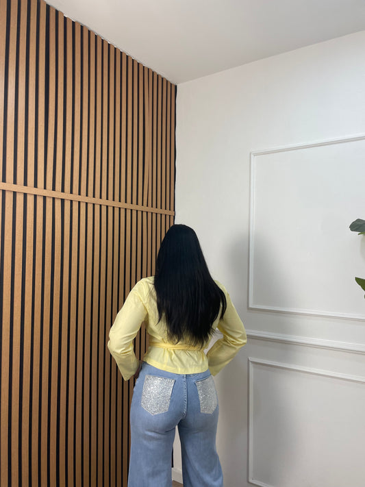 Jeans palazzo tasche glitter argento