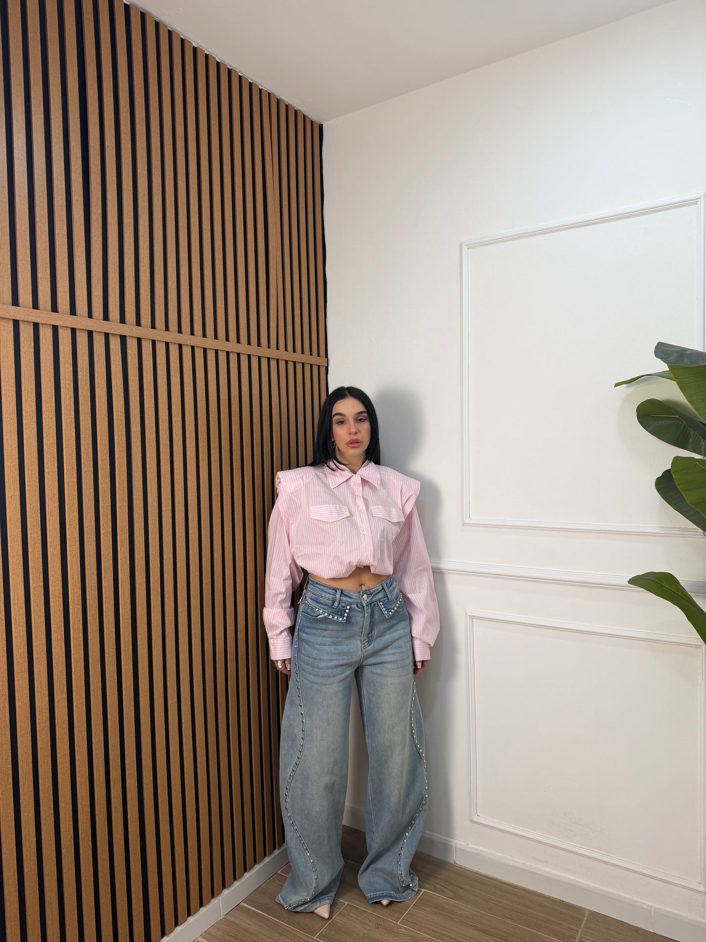 Jeans palazzo borchie onda