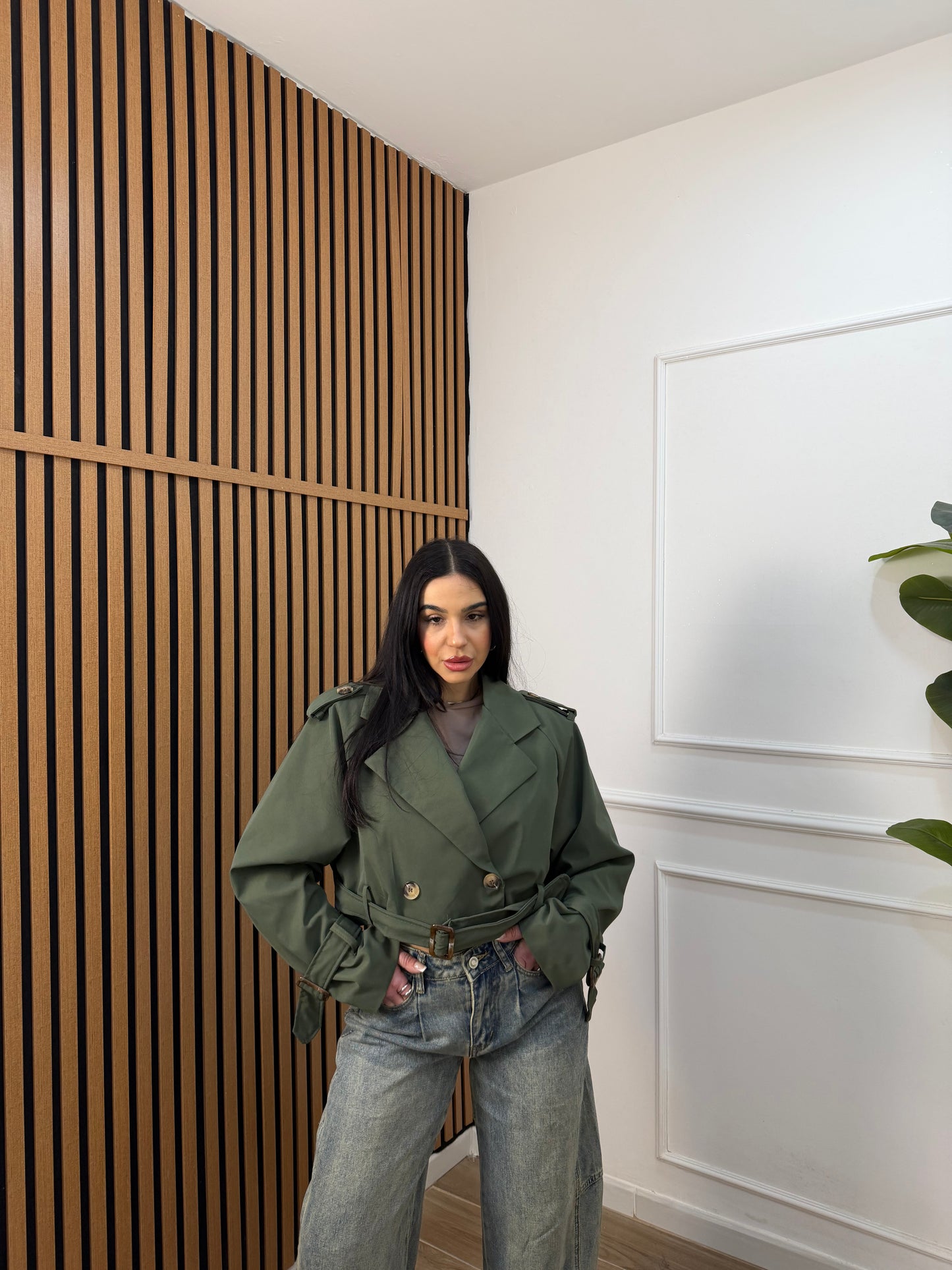 Trench crop doppio petto