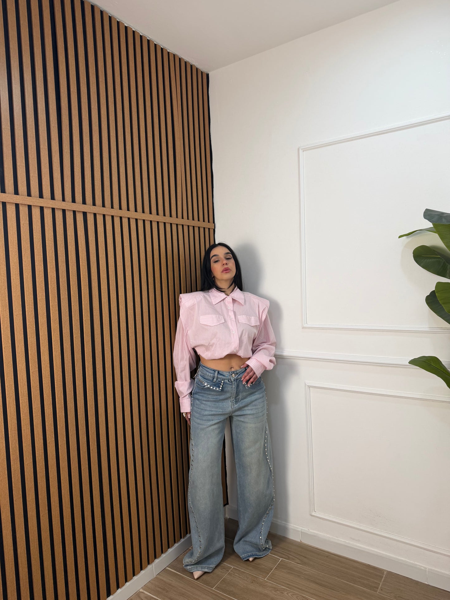 Jeans palazzo borchie onda