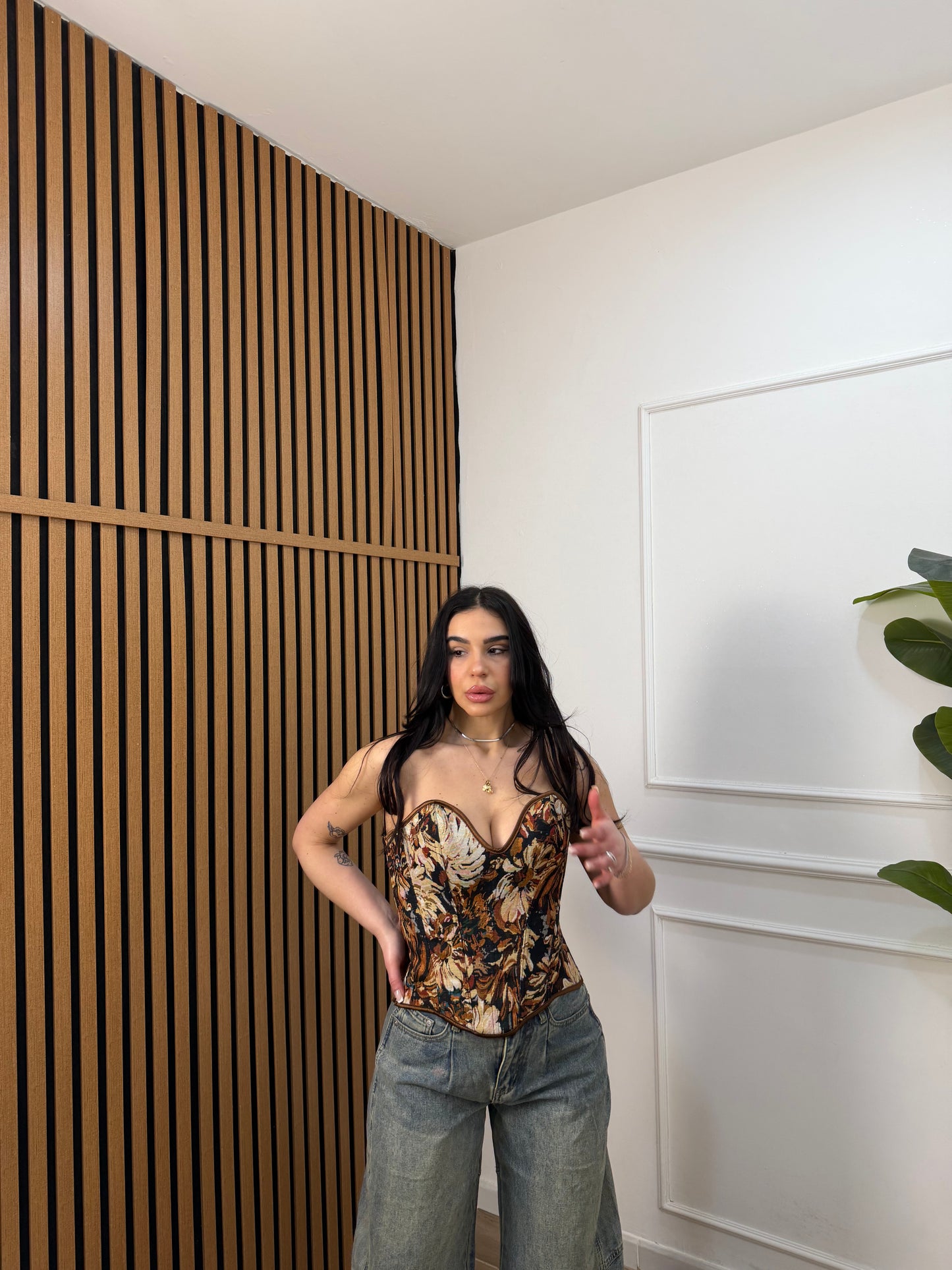 Corsetto flowres marrone