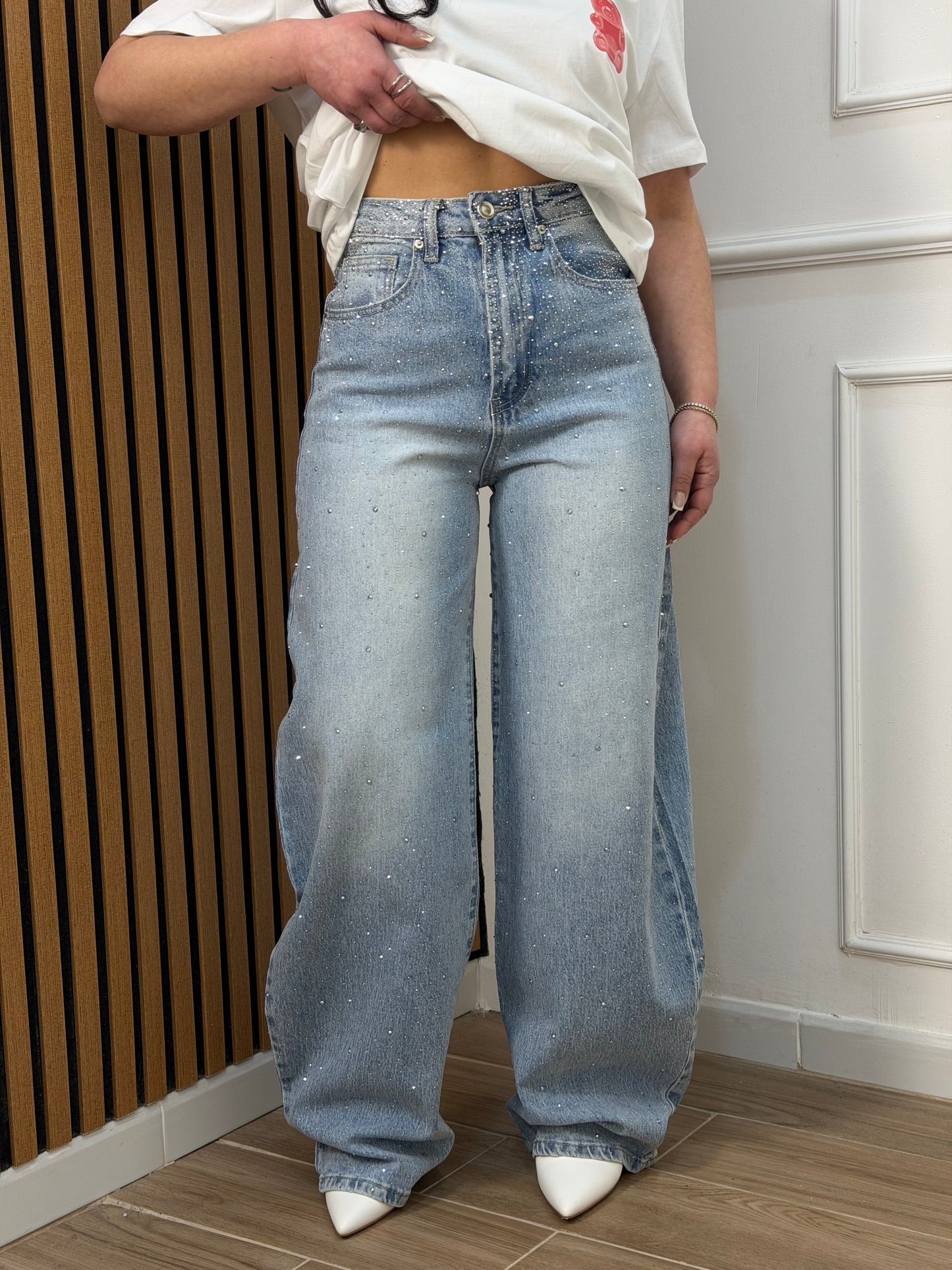 Jeans balloon pioggia Swarovski