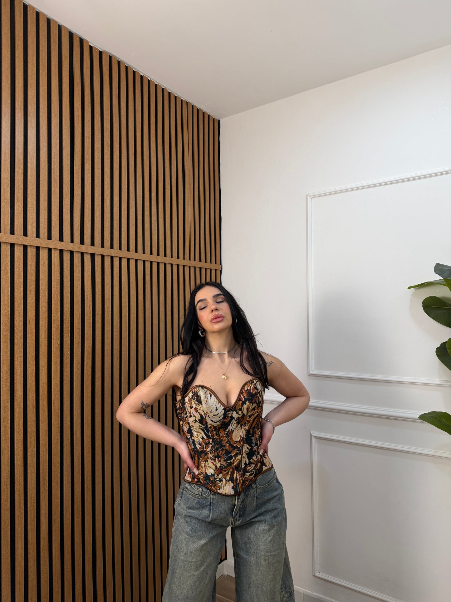 Corsetto flowres marrone