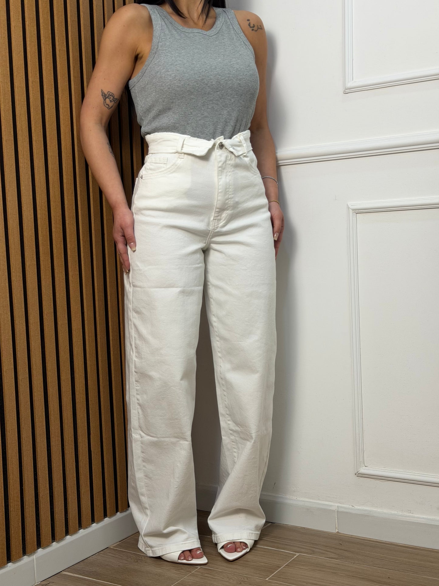 Jeans balloon risvolto bianco