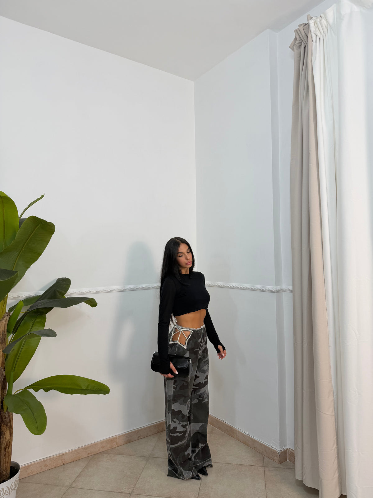 Jeans stella Swarovski mimetico