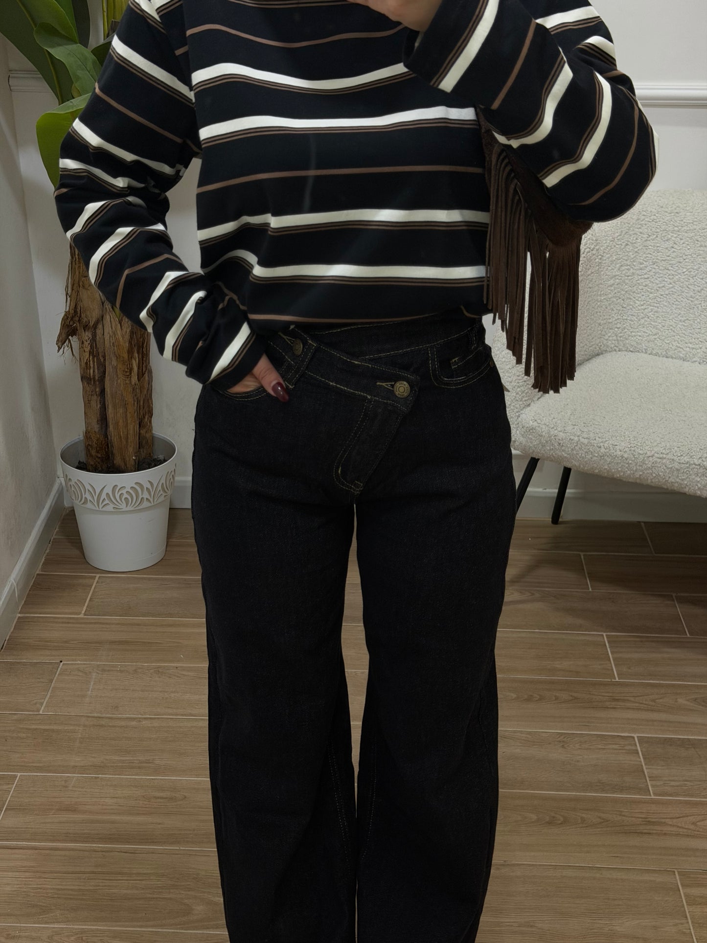 Jeans bustino asimmetrico lavaggio zero