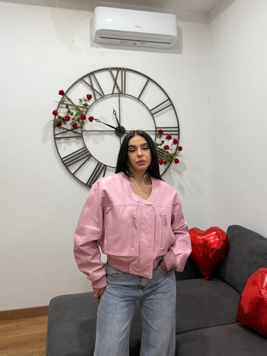 Bomber crop ecopelle Pink