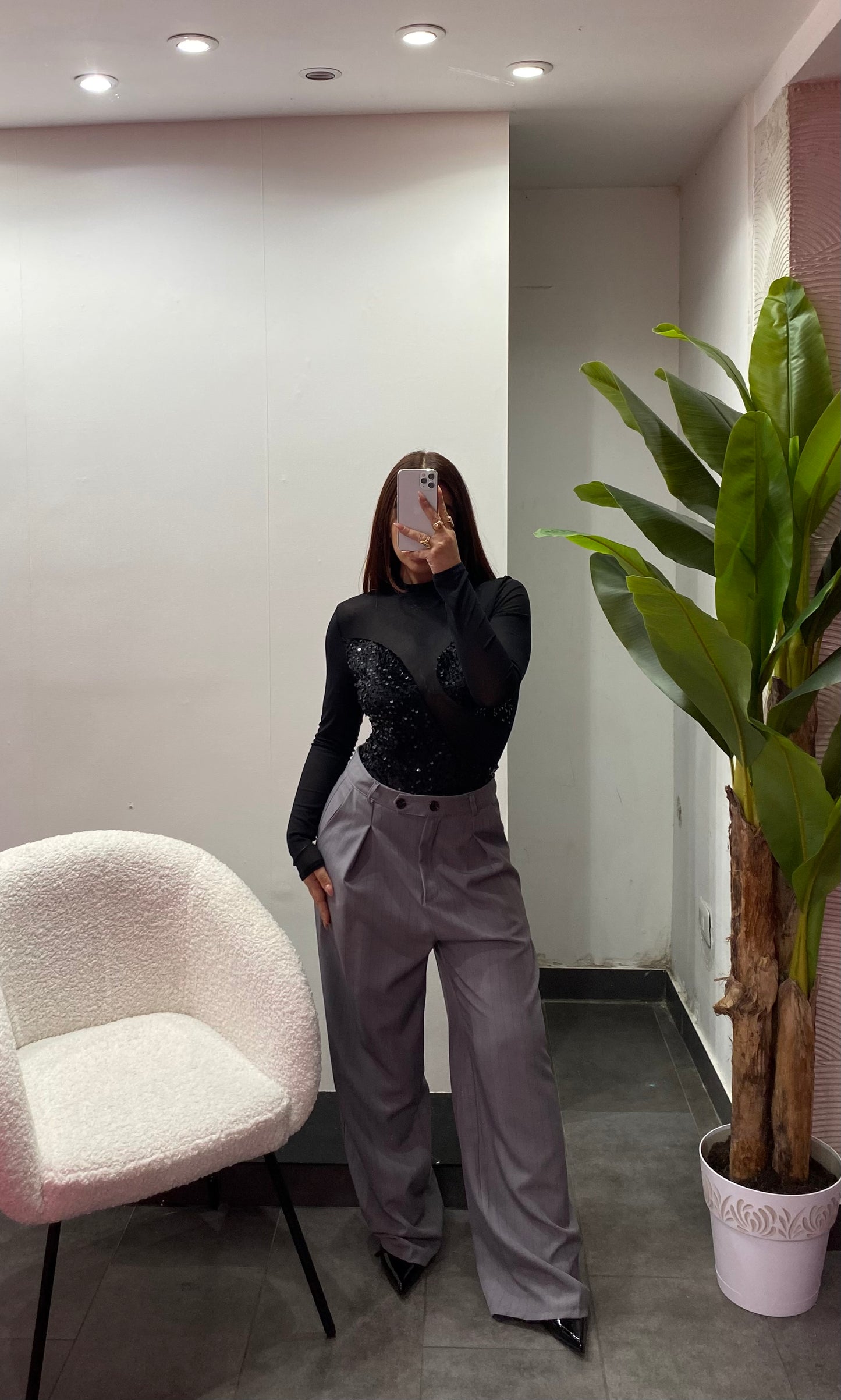 Body velato trasparente ciniglia e Swarovski