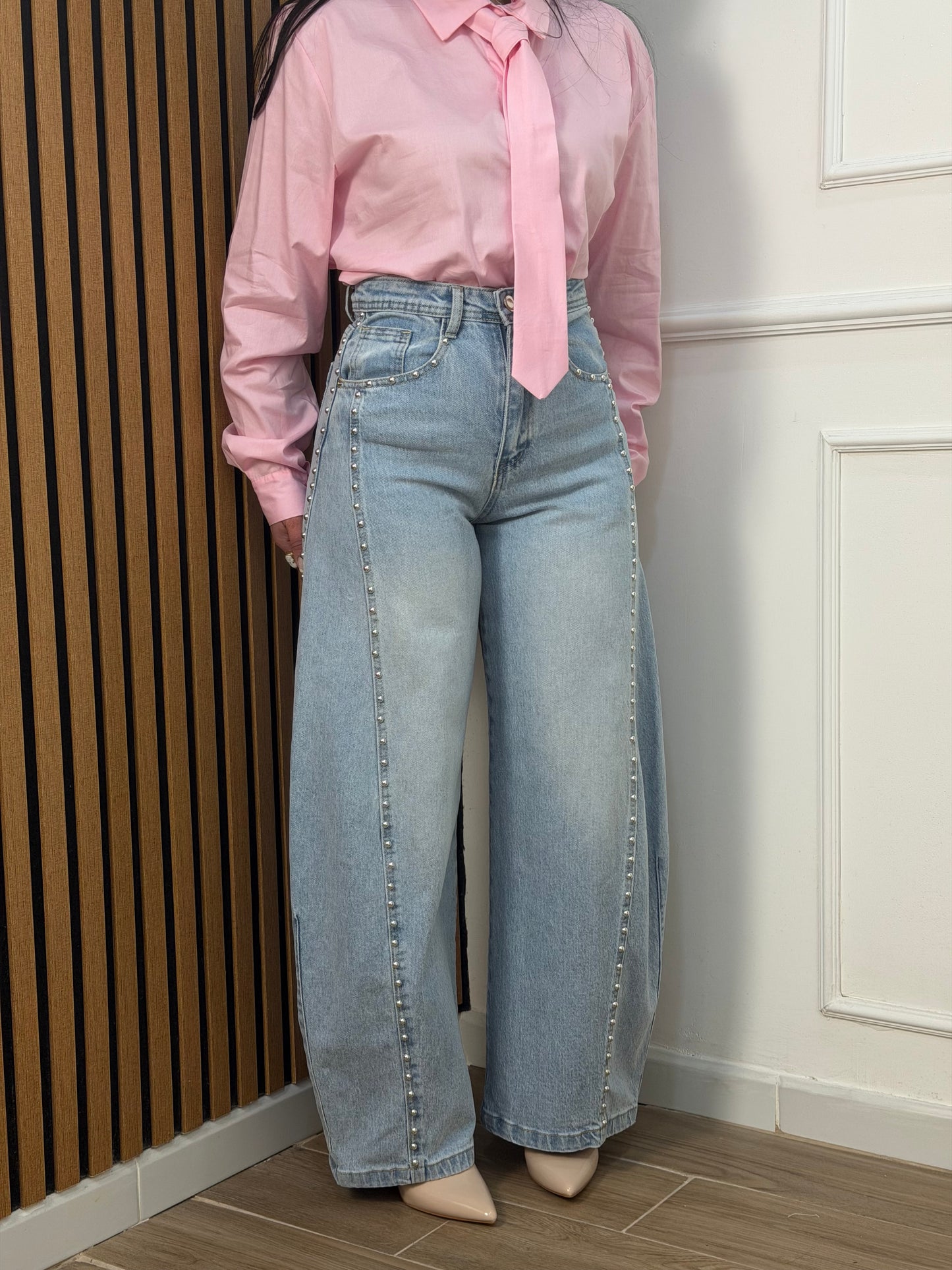 Jeans balloon chiaro borchie