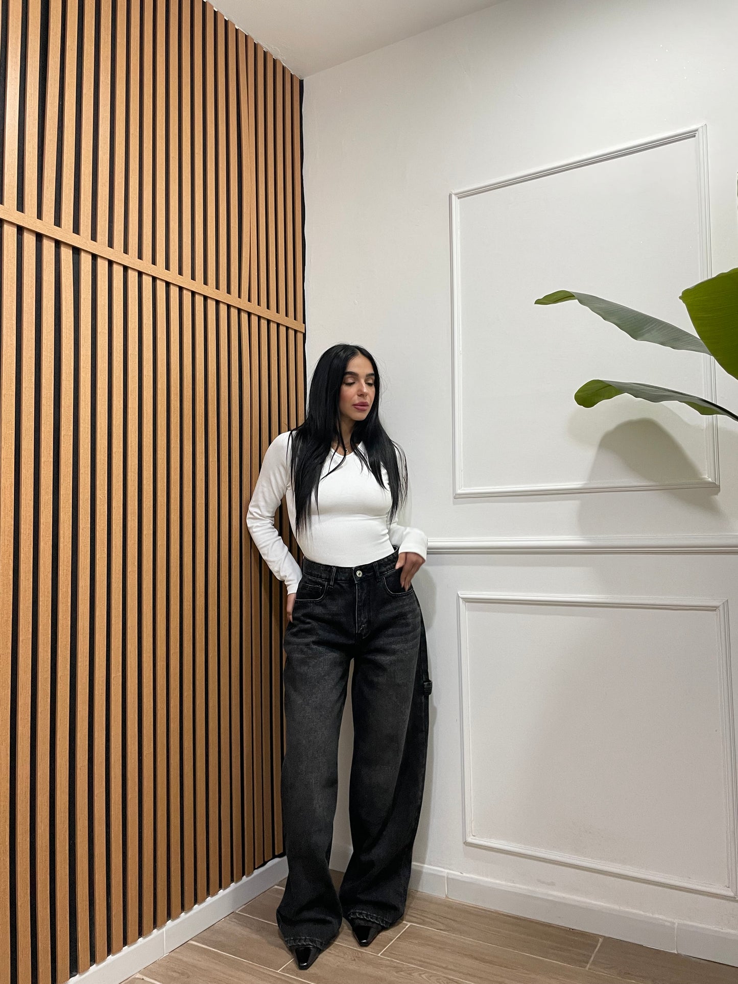 Jeans balloon nero sfumato