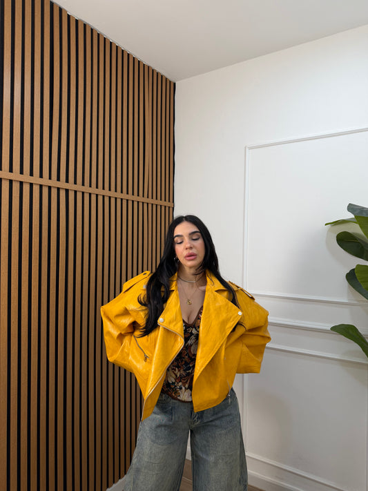 Chiodo ecopelle oversize senape