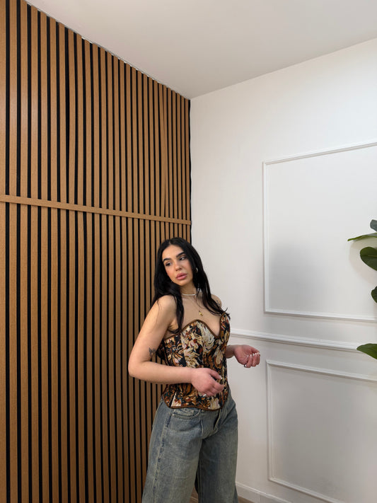 Corsetto flowres marrone