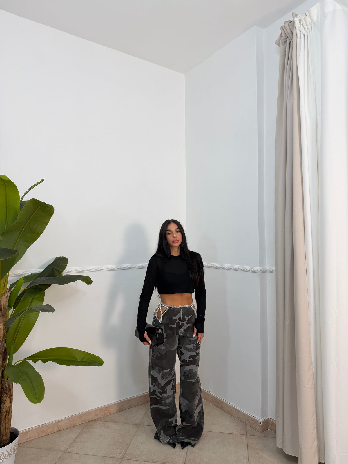 Jeans stella Swarovski mimetico