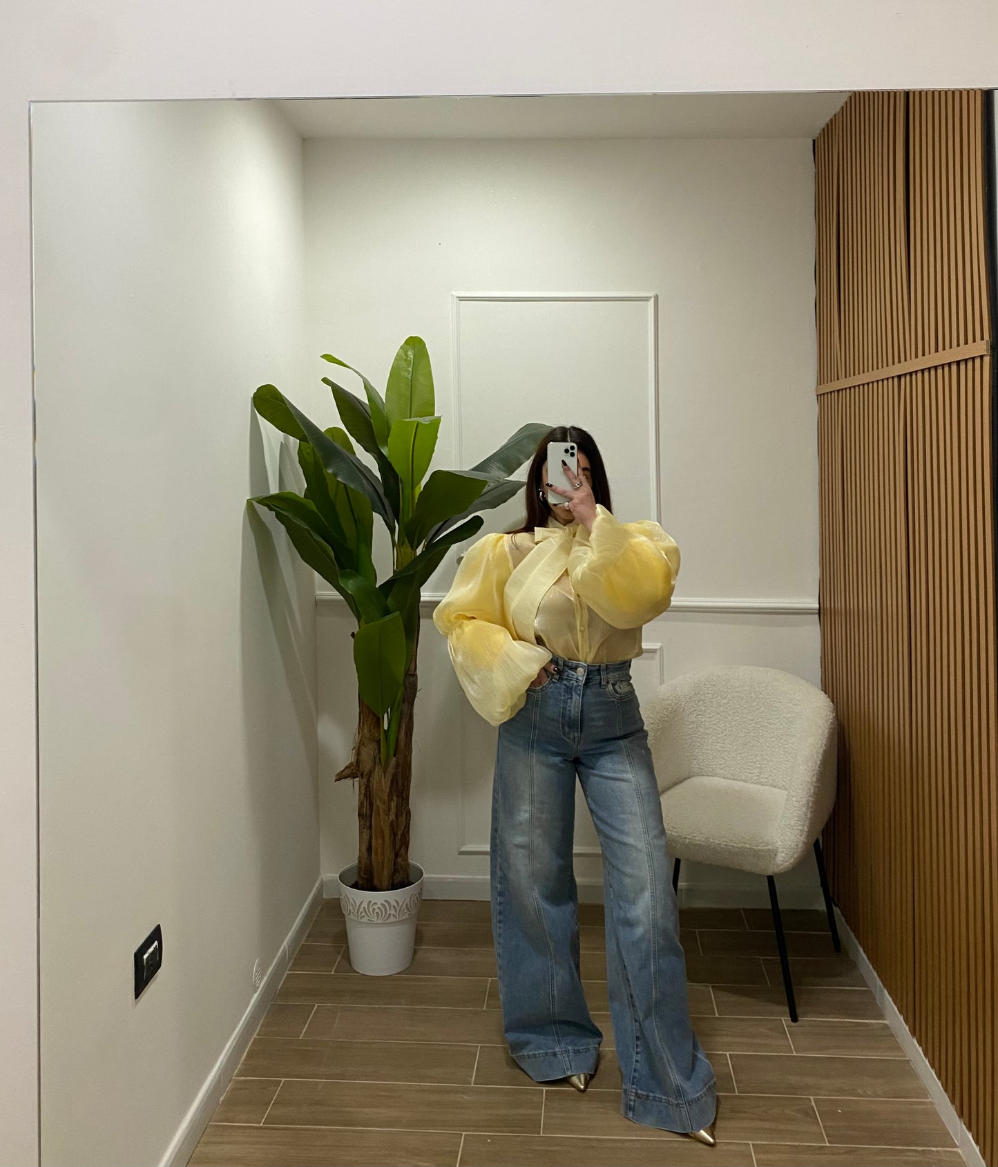 Jeans palazzo fit piega alta