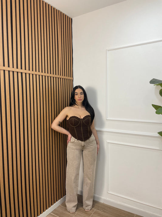 Jeans gamba dritta sabbiato beige