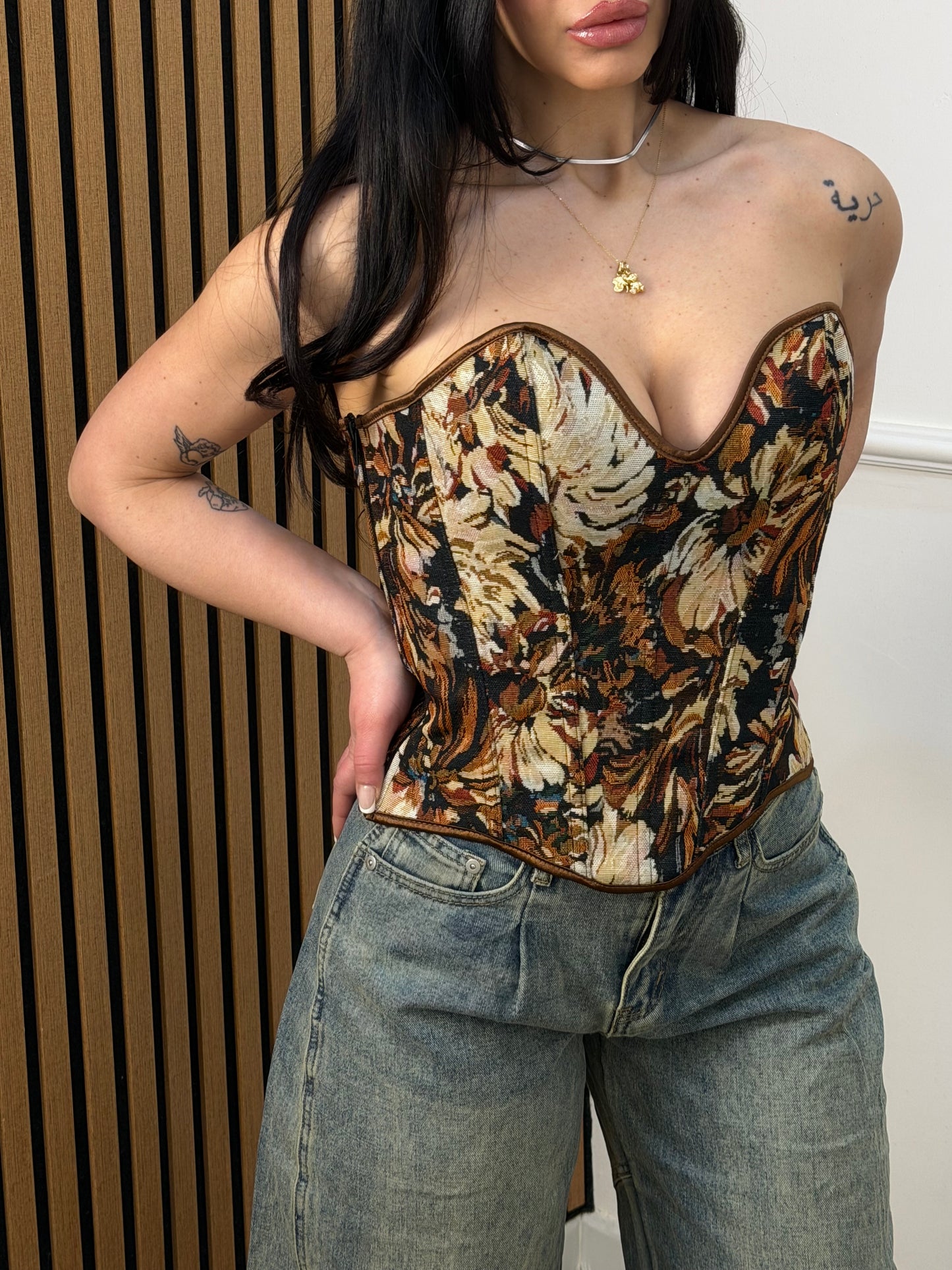 Corsetto flowres marrone