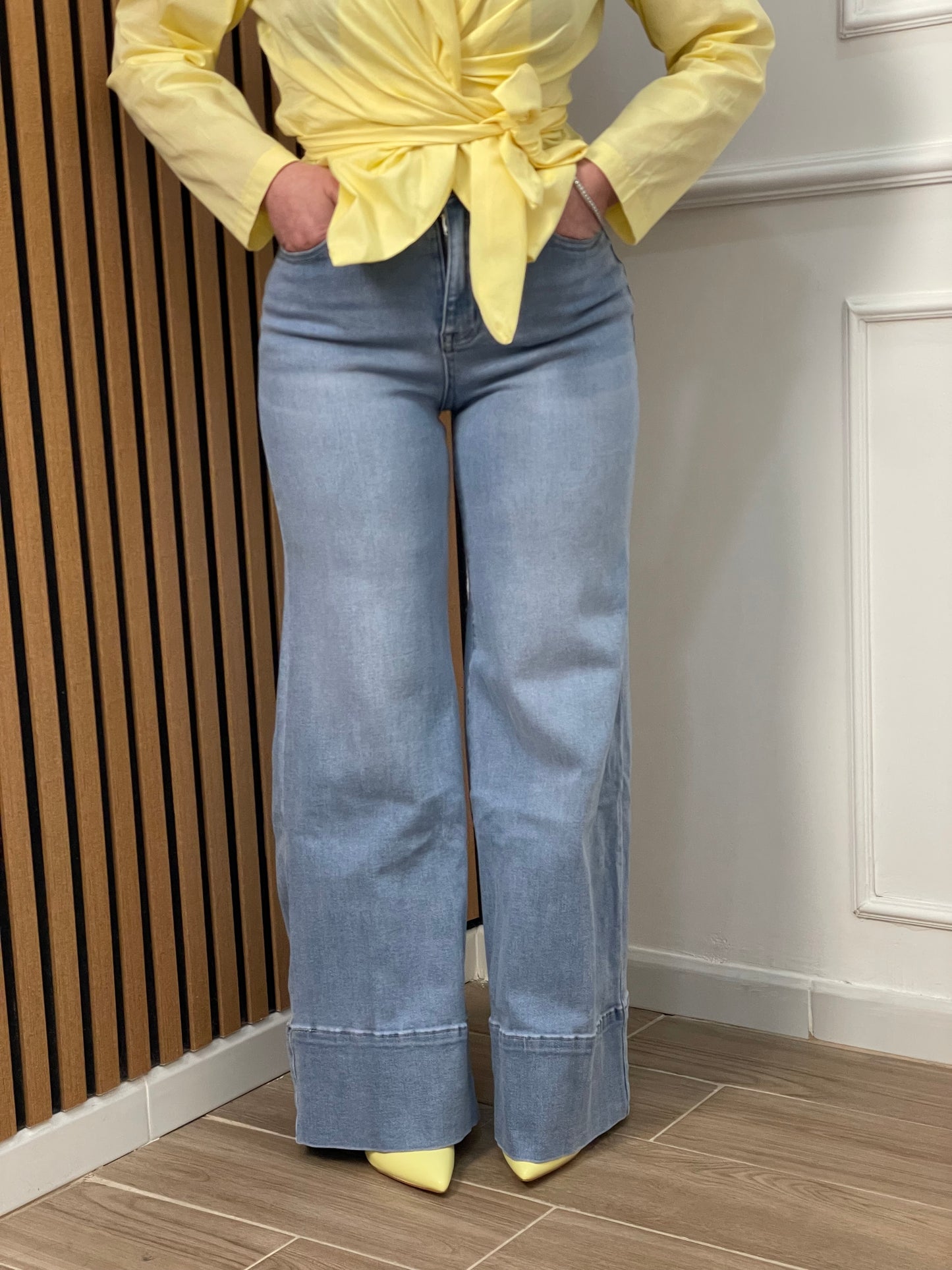 Jeans palazzo tasche glitter argento