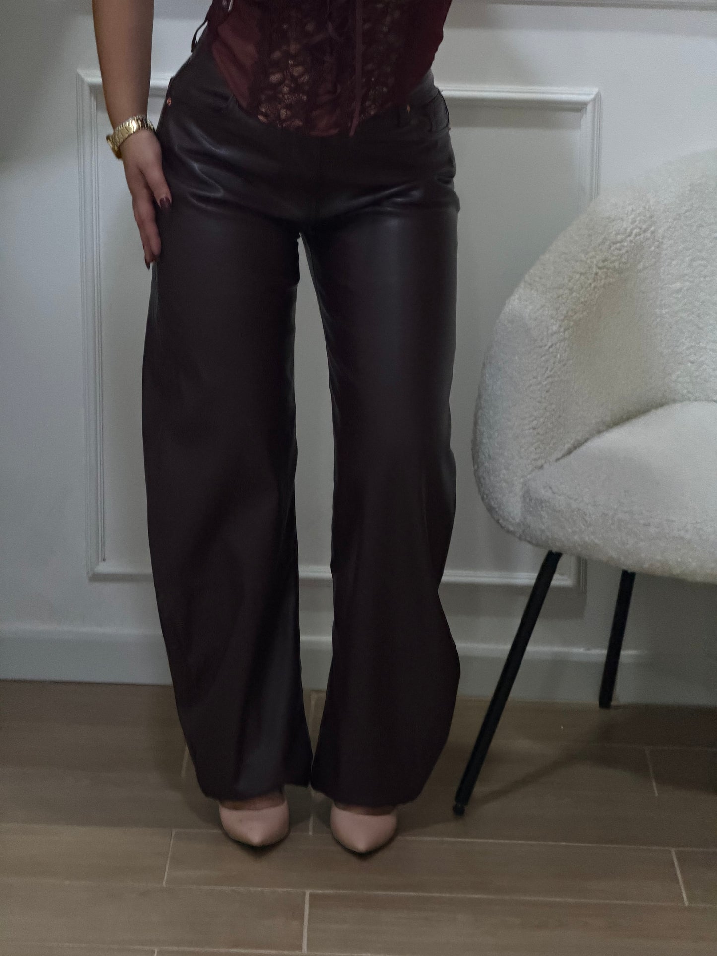 Pantalone balloon ecopelle vinaccio