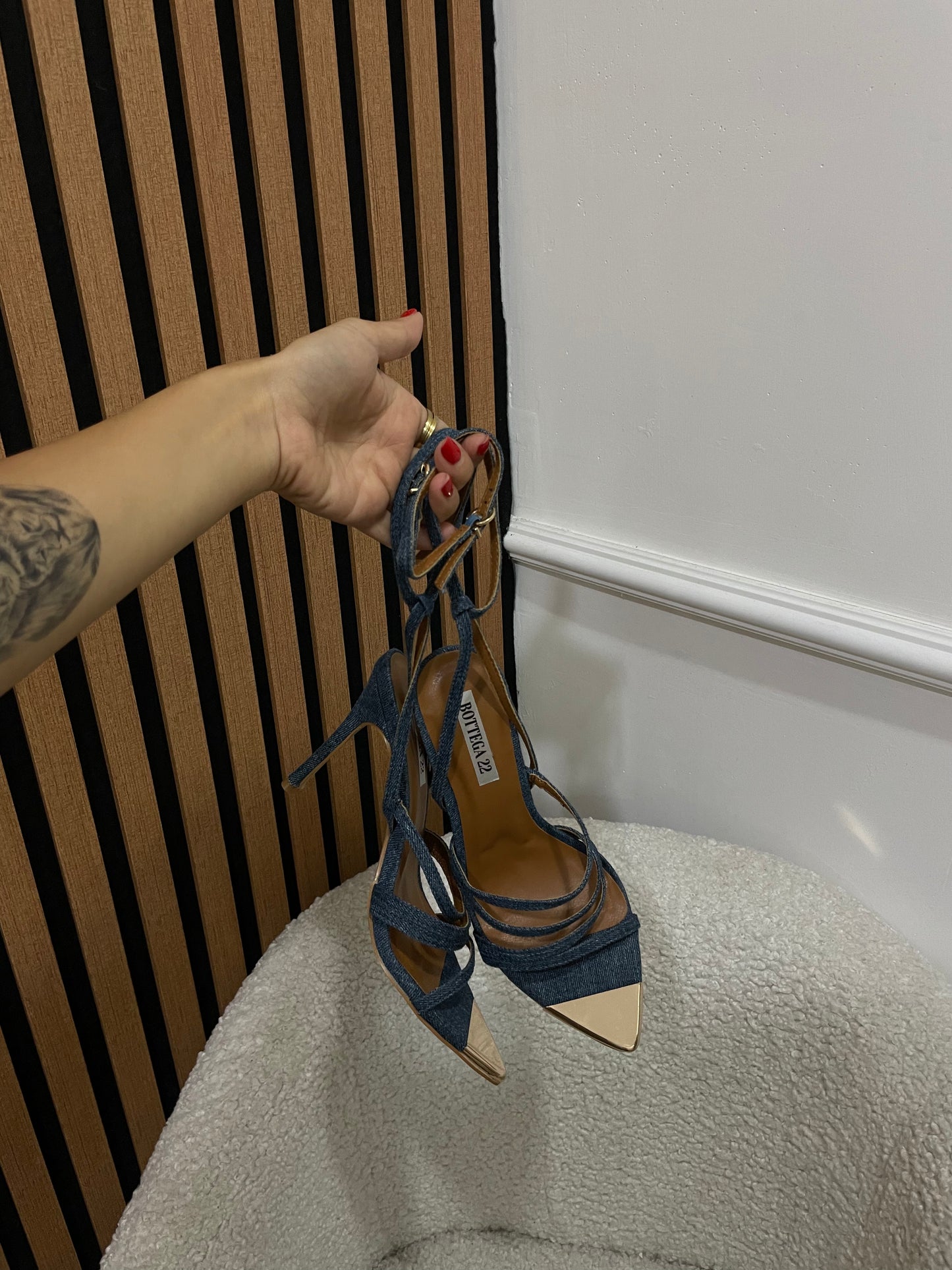 sandalo denim punta gold