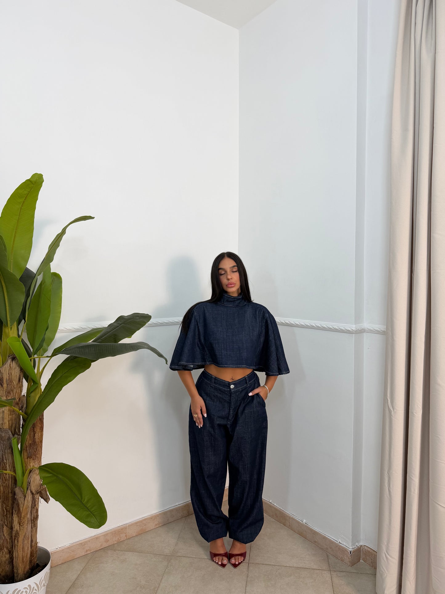 Coordinato denim mantellina