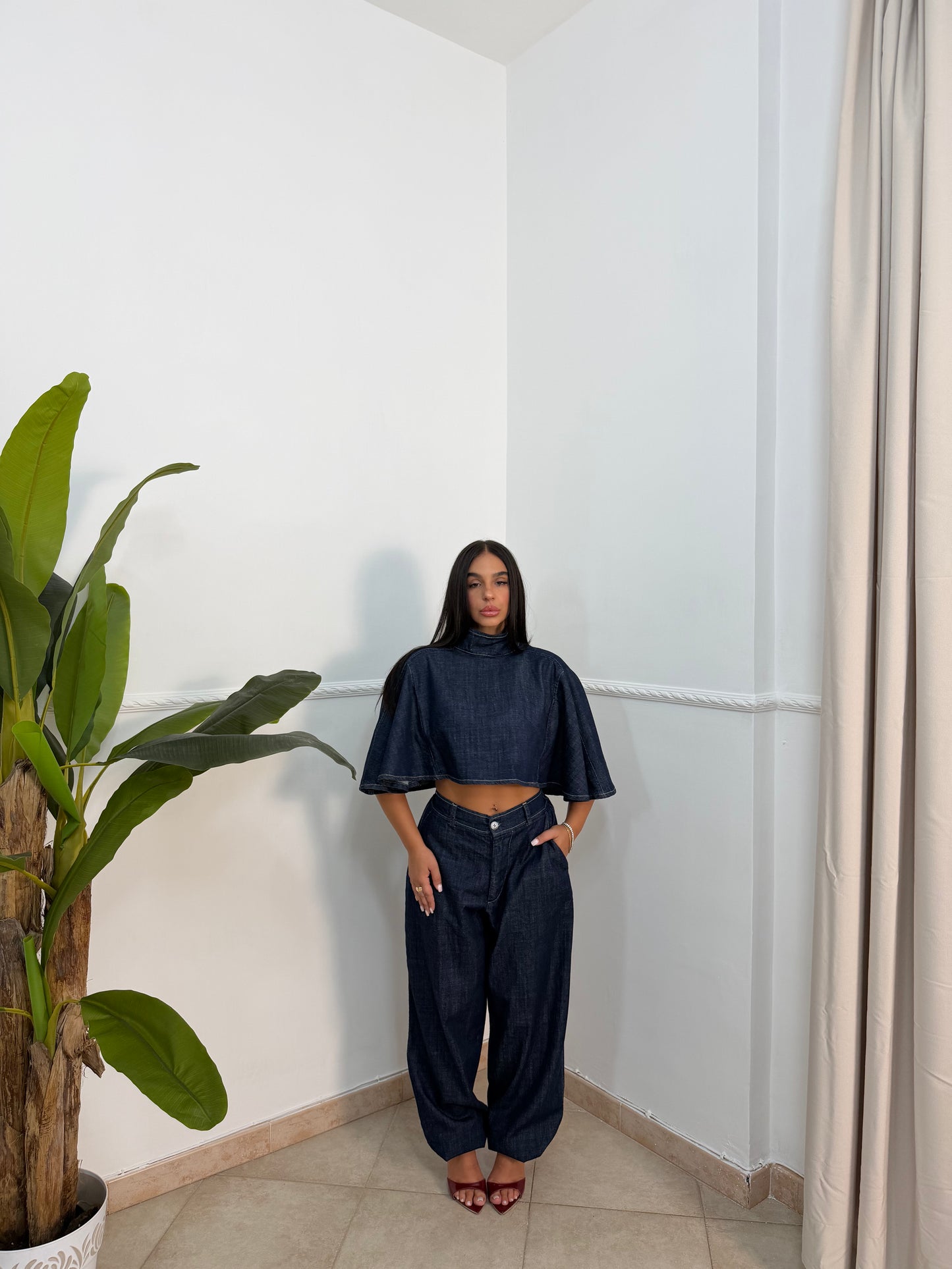 Coordinato denim mantellina