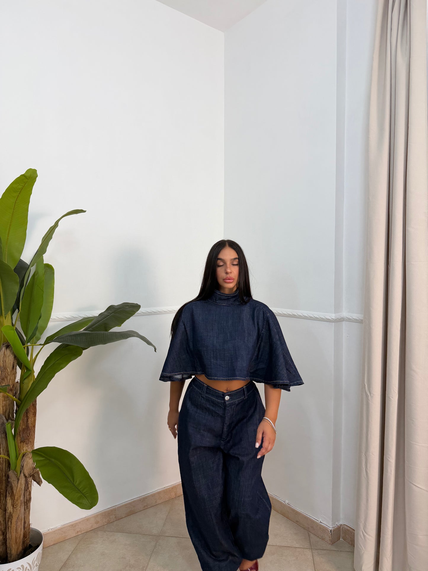 Coordinato denim mantellina
