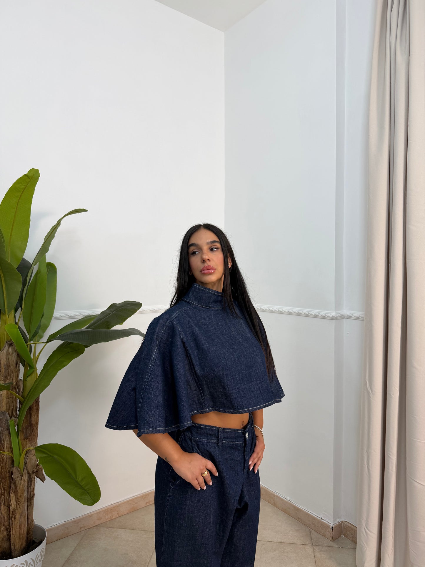 Coordinato denim mantellina