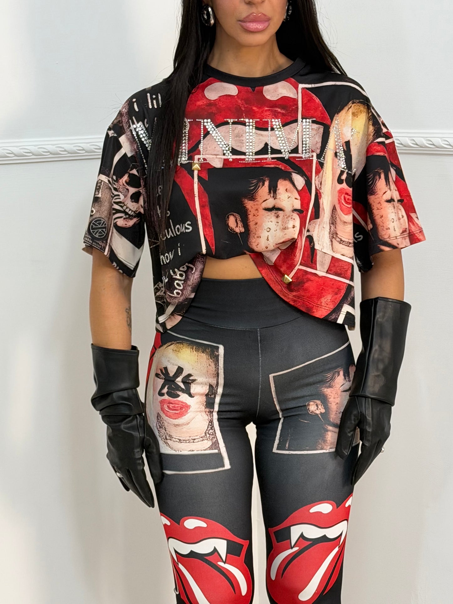 T-shirt crop bocca rolling