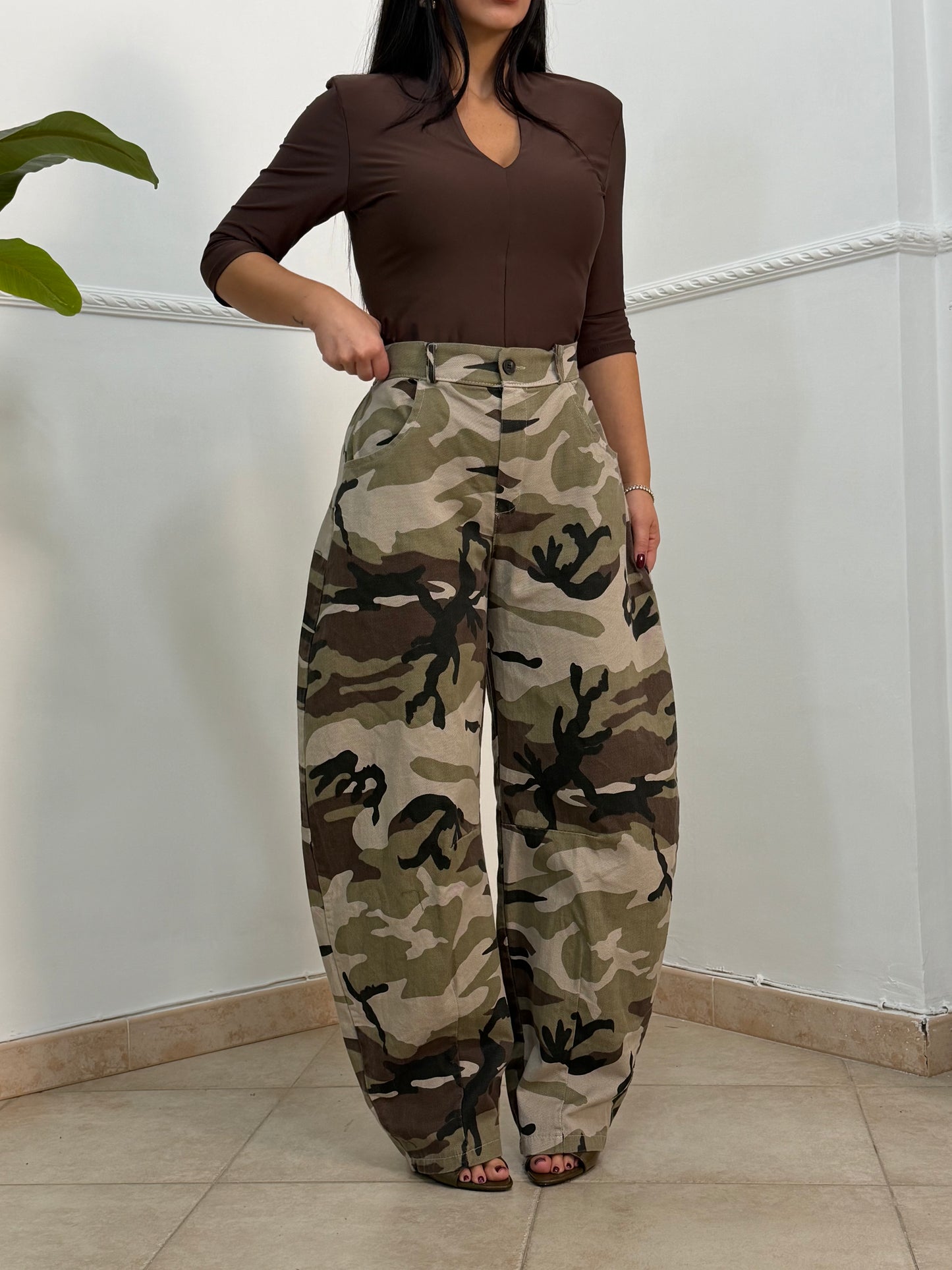 Jeans balloon camo crema