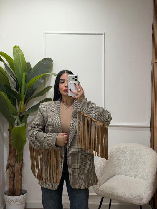 blazer pied de poule frange